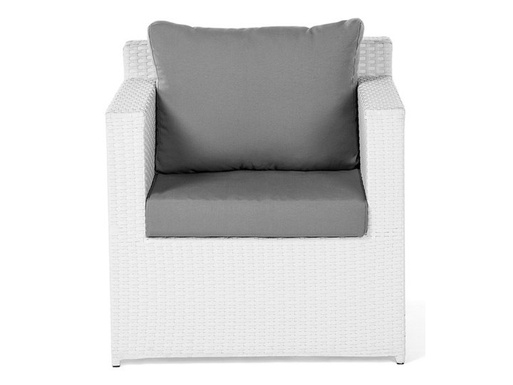 Zestaw mebli ogrodowych 5-osobowy biały rattan szare poduszki sofa 2 fotele pufa stolik Technorattan Aluminium Zestawy wypoczynkowe Tworzywo sztuczne Kategoria Zestawy mebli ogrodowych Styl Nowoczesny