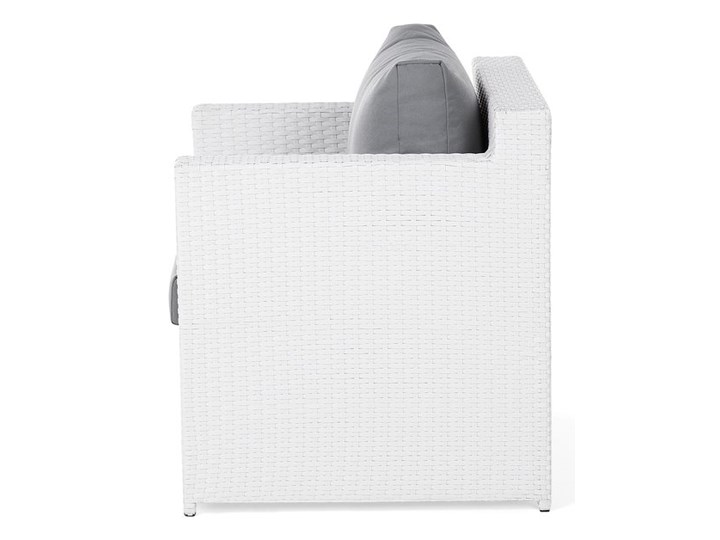 Zestaw mebli ogrodowych 5-osobowy biały rattan szare poduszki sofa 2 fotele pufa stolik Technorattan Aluminium Styl Nowoczesny Tworzywo sztuczne Zestawy wypoczynkowe Kategoria Zestawy mebli ogrodowych