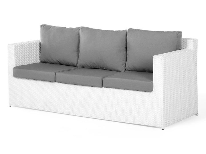 Zestaw mebli ogrodowych 5-osobowy biały rattan szare poduszki sofa 2 fotele pufa stolik Tworzywo sztuczne Aluminium Zestawy wypoczynkowe Technorattan Styl Nowoczesny