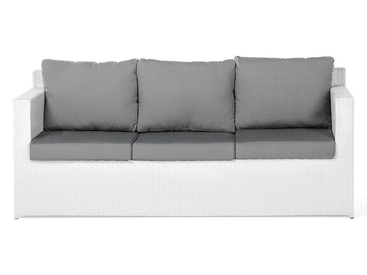 Zestaw mebli ogrodowych 5-osobowy biały rattan szare poduszki sofa 2 fotele pufa stolik Technorattan Tworzywo sztuczne Aluminium Zestawy wypoczynkowe Styl Nowoczesny Kategoria Zestawy mebli ogrodowych