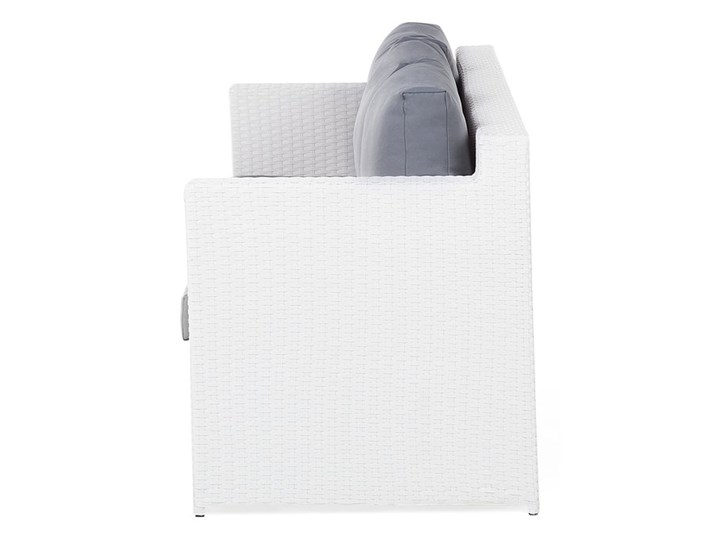 Zestaw mebli ogrodowych 5-osobowy biały rattan szare poduszki sofa 2 fotele pufa stolik Technorattan Zestawy wypoczynkowe Aluminium Styl Nowoczesny Tworzywo sztuczne Kategoria Zestawy mebli ogrodowych