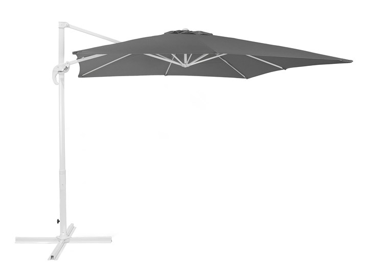 Parasol ogrodowy szary na wysięgniku 250 x 250 cm podwieszany biała aluminiowa rama Kolor Biały