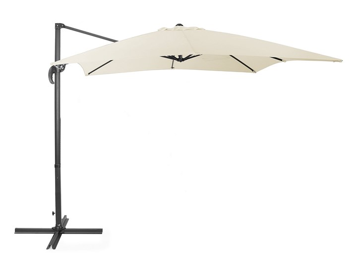Parasol ogrodowy jasnobeżowy na wysięgniku 250 x 250 cm podwieszany ciemnoszara aluminiowa rama Kategoria Parasole ogrodowe Kolor Szary