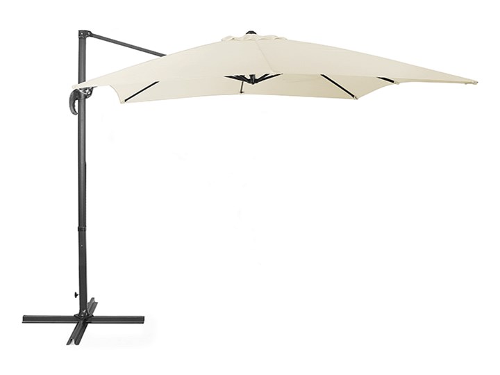 Parasol ogrodowy jasnobeżowy na wysięgniku 250 x 250 cm podwieszany ciemnoszara aluminiowa rama Kolor Szary Kategoria Parasole ogrodowe