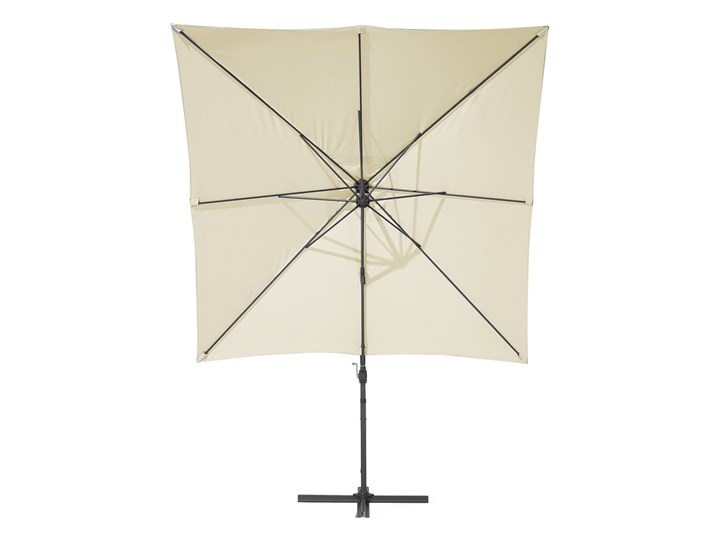 Parasol ogrodowy jasnobeżowy na wysięgniku 250 x 250 cm podwieszany ciemnoszara aluminiowa rama Kategoria Parasole ogrodowe Kolor Szary