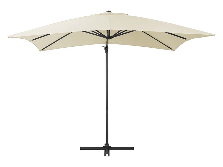 Parasol ogrodowy jasnobeżowy na wysięgniku 250 x 250 cm podwieszany ciemnoszara aluminiowa rama Kolor Szary Kategoria Parasole ogrodowe