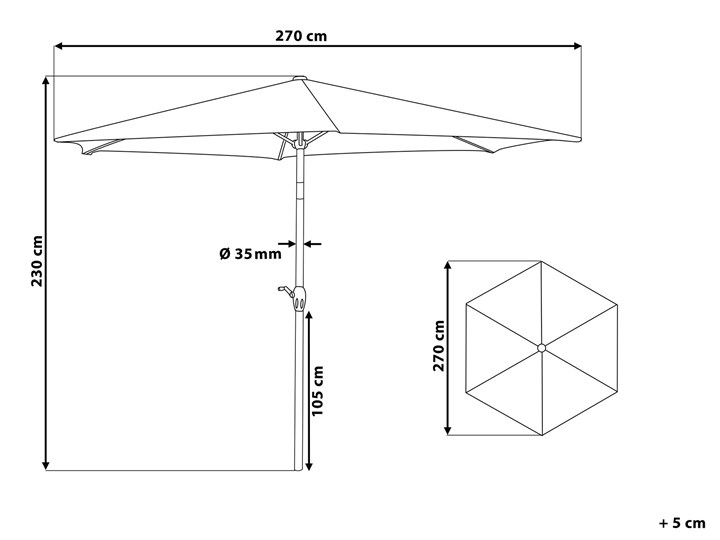Parasol ogrodowy brązowoszary składany 270 x 230 cm odchylany z korbą Parasole Kolor Brązowy