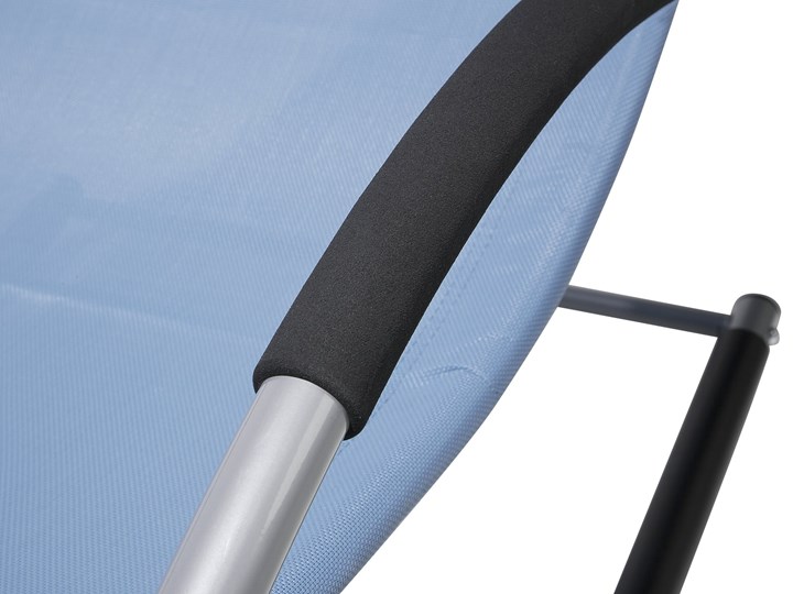 Leżak ogrodowy niebieski bujany ogrodowy na płozach z poduszką zagłówkiem Bujane Metal Leżanki Styl Nowoczesny