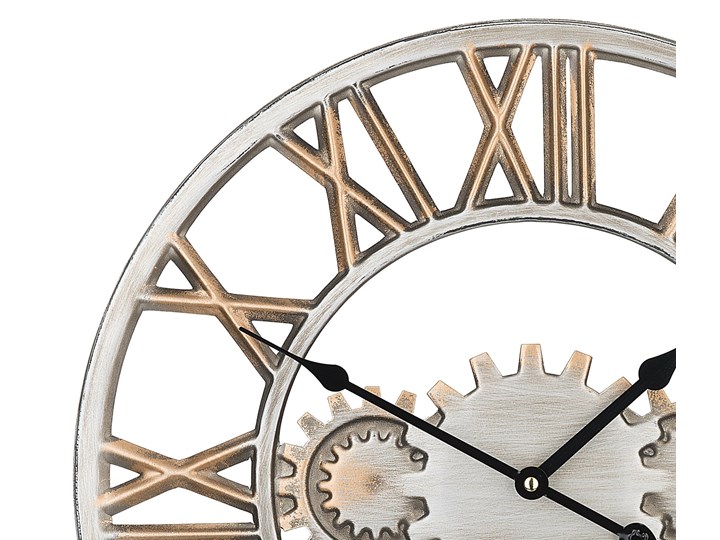 Zegar ścienny srebrno-złoty żelazny rzymskie cyfry Ø 46 cm industrialny design Okrągły Metal Pomieszczenie Sypialnia