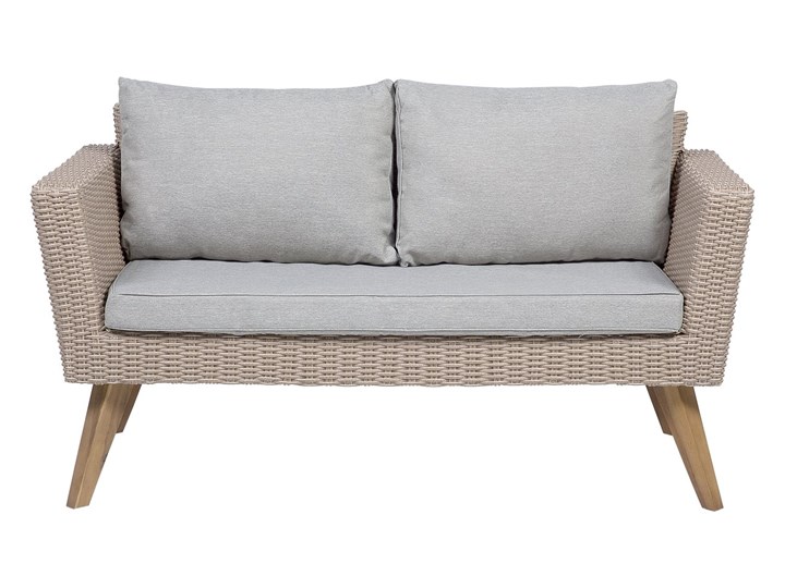 Zestaw mebli ogrodowych 4-osobowy wypoczynkowy szaro-brązowy technorattan sofa dwa fotele poduszki stolik kawowy Zestawy kawowe Stal Styl Nowoczesny Tworzywo sztuczne Zestawy wypoczynkowe Kategoria Zestawy mebli ogrodowych