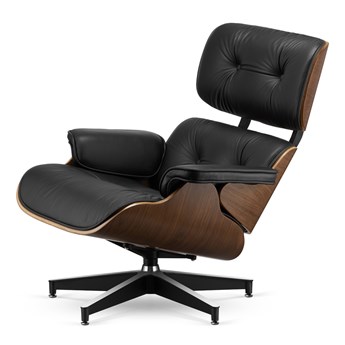 Fotel Lucera insp. Lounge Chair Czarna Skóra Ciemny orzech Czarna-z-chromowanymi-grzbietami