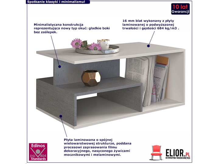 Loftowy stolik kawowy Keero - biały+beton Wysokość 43 cm Kategoria Stoliki i ławy Kolor Szary