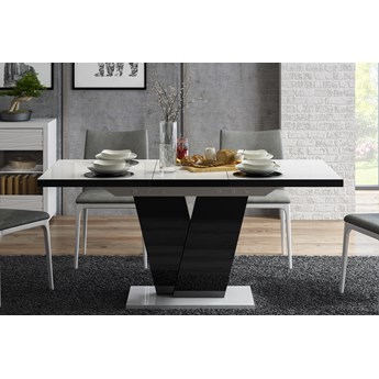 Designerski stół rozkładany Niko w połysku z białym blatem i czarną nogą