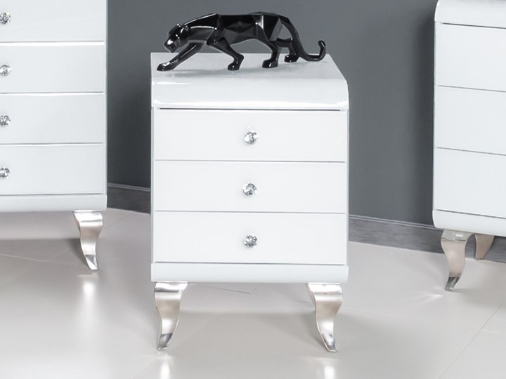 Szafka nocna białe szkło ANGELITTA II GLAMUR Stal Metal Styl Nowoczesny