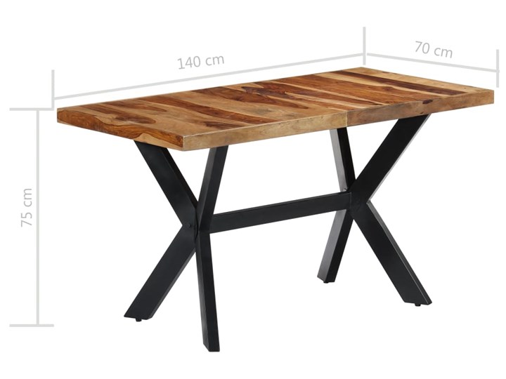 Stół jadalniany z sheesham Kalis – brązowy Drewno Długość 140 cm Wysokość 75 cm Długość 70 cm Szerokość 70 cm Kształt blatu Prostokątny Stal Styl Vintage