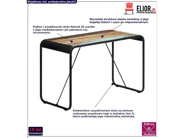 Stół z drewna odzyskanego Relond 2X – wielokolorowy Długość 60 cm Wysokość 76 cm Długość 118 cm Szerokość 60 cm Drewno Styl Vintage