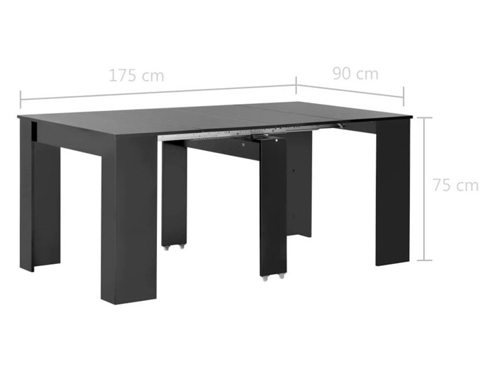 Stół rozkładany Bares – czarny Długość 90 cm Płyta MDF Długość 175 cm Stal Wysokość 75 cm Szerokość 90 cm Rozkładanie Rozkładane
