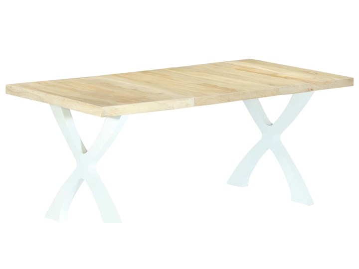 Industrialny stół z mango Lenis – jasny brąz i biały Długość 180 cm Drewno Wysokość 76 cm Długość 90 cm Szerokość 90 cm Pomieszczenie Stoły do jadalni