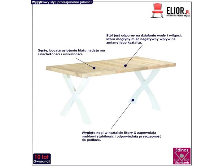 Industrialny stół z mango Lenis – jasny brąz i biały Wysokość 76 cm Szerokość 90 cm Długość 90 cm Długość 180 cm Drewno Kształt blatu Prostokątny