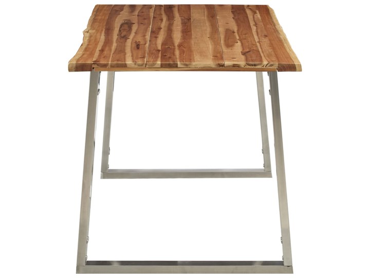 Stół industrialny z akacji Eluwin 2X – brązowy Wysokość 75 cm Drewno Długość 80 cm Szerokość 80 cm Styl Vintage Kształt blatu Prostokątny