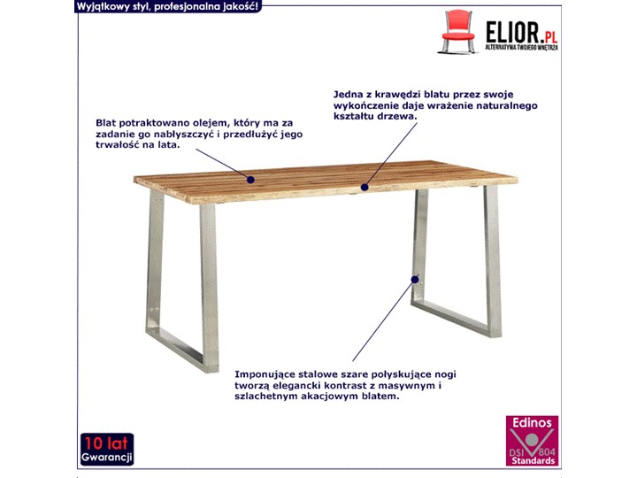 Stół industrialny z akacji Eluwin 2X – brązowy Wysokość 75 cm Drewno Szerokość 80 cm Długość 80 cm Kolor Srebrny