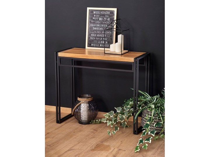 Industrialna konsola Aruba 2X - dąb złoty Drewno Wysokość 76 cm Płyta MDF Z samym blatem Szerokość 90 cm Głębokość 35 cm Stal nierdzewna Kategoria Konsole
