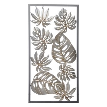 NIEŁAD NATURY dekoracja ścienna srebrna metalowa z tropikalnymi liśćmi, 100x50 cm