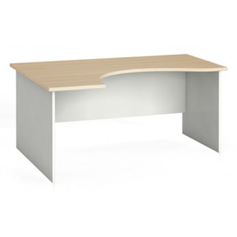 Narożny stół biurowy, zaokrąglony 160 x 120 cm, biały/dąb naturalny, lewy