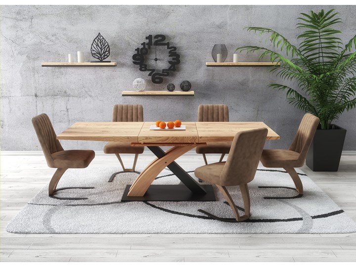 SANDOR 3 stół rozkładany, blat - dąb złoty Wysokość 77 cm Drewno Kolor Brązowy Płyta MDF Długość 160 cm Metal Rozkładanie Rozkładane