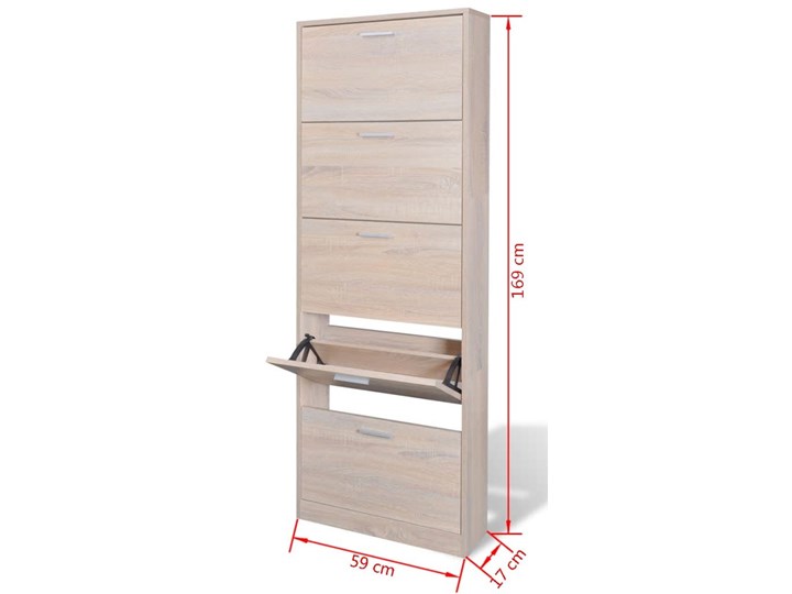 vidaXL Biała drewniana szafka na buty, w kolorze dębuz 5 przegrodami Płyta meblowa Płyta laminowana Szerokość 59 cm Drewno Wysokość 169 cm Metal Tworzywo sztuczne Głębokość 17 cm Płyta MDF Kolor Beżowy Kategoria Szafki i regały