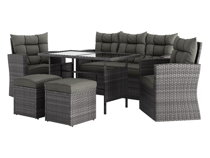 MEBLE OGRODOWE DLA 7 OSÓB RATTAN 1090 POPIEL Zestawy wypoczynkowe Zestawy obiadowe Zawartość zestawu Sofa Liczba miejsc Siedmioosobowy