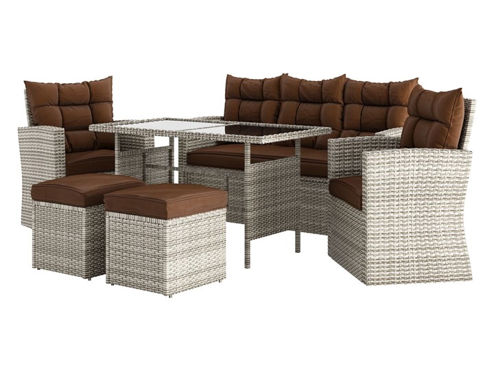 MEBLE OGRODOWE DLA 7 OSÓB RATTAN 1090 JASNY POPIEL ( MOULD ) Technorattan Zawartość zestawu Puf Zestawy obiadowe Stal Zestawy wypoczynkowe Zawartość zestawu Sofa