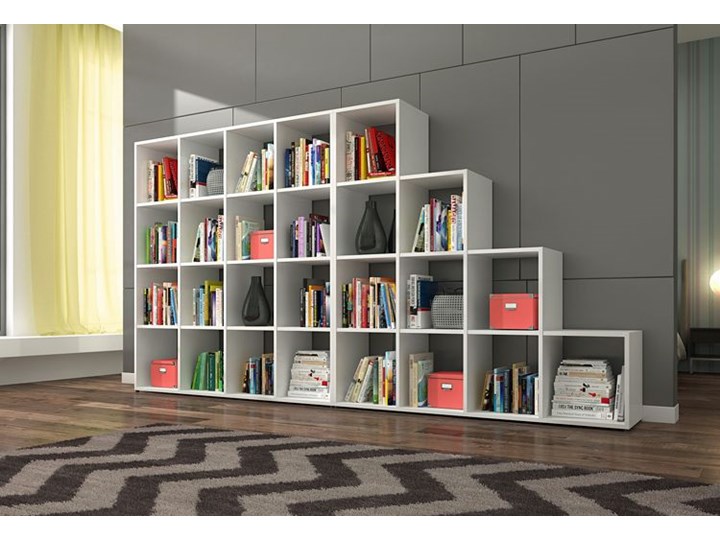 Biblioteczka regał Maleo 3X - biały Biblioteka Na książki Wysokość 145 cm Szerokość 137 cm Pomieszczenie Salon