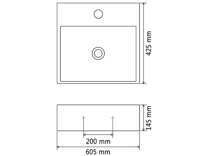 vidaXL Umywalka z ceramiki z otworem na kran 60,5x42,5x14,5 cm, czarna Szerokość 61 cm Ceramika Szkło Kolor Czarny