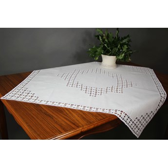 Serweta lniana haftowana len mereżka ( handmade ) biała wzór 1.