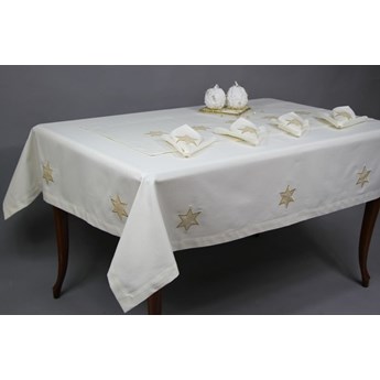Obrus Świąteczny plamoodporny biały haftowany Stella złoto