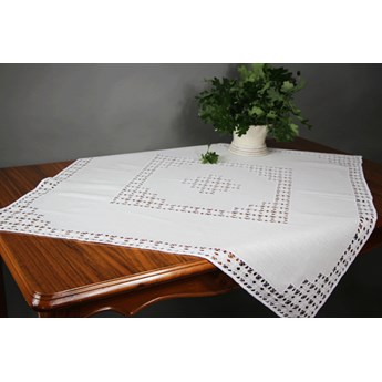 Serweta lniana haftowana len mereżka ( handmade ) biała wzór 2