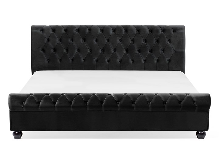 Łóżko ze stelażem czarne welurowe 180 x 200 cm z zagłówkiem pikowane styl glamour Łóżko pikowane Kategoria Łóżka do sypialni Łóżko tapicerowane Drewno Rozmiar materaca 180x200 cm