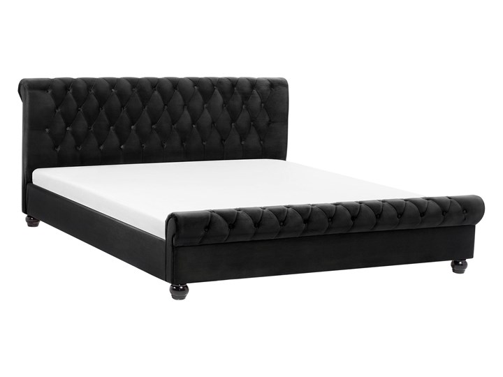 Łóżko ze stelażem czarne welurowe 180 x 200 cm z zagłówkiem pikowane styl glamour Drewno Styl Vintage Łóżko pikowane Łóżko tapicerowane Rozmiar materaca 180x200 cm