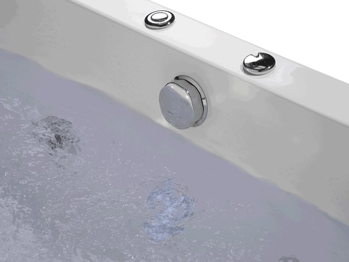 Wanna z hydromasażem biała narożna 55 x 140 cm wolnostojąca oświetlenie LED Akryl Symetryczne Wolnostojące Stal Kolor Biały