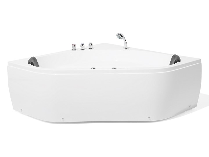 Wanna z hydromasażem biała narożna 55 x 140 cm wolnostojąca oświetlenie LED Wolnostojące Kolor Biały Akryl Stal Symetryczne Kategoria Wanny