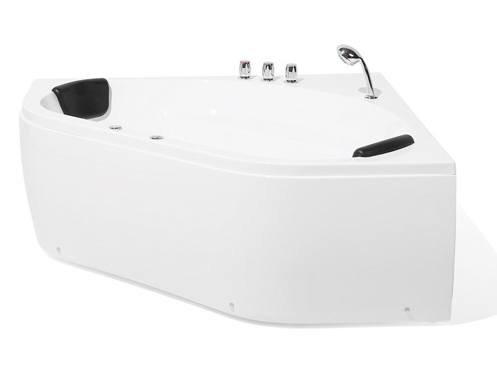 Wanna z hydromasażem biała narożna 55 x 140 cm wolnostojąca oświetlenie LED Stal Wolnostojące Symetryczne Akryl Kolor Biały