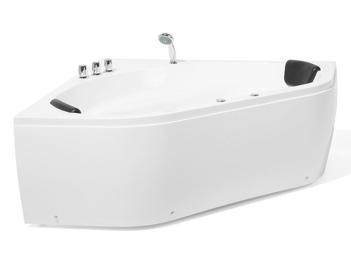 Wanna z hydromasażem biała narożna 55 x 140 cm wolnostojąca oświetlenie LED Wolnostojące Symetryczne Stal Akryl Kolor Biały