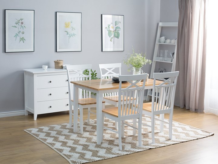 Beliani Zestaw mebli do jadalni 4-osobowy drewniany biały stół 120 x 75 cm 4 krzesła nowoczesny Kategoria Stoły z krzesłami