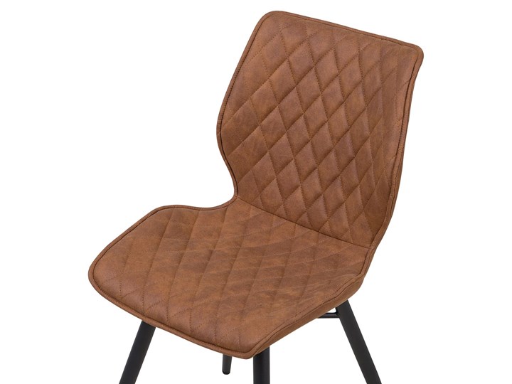 Zestaw 2 krzeseł brązowych tapicerowanych z metalowymi czarnymi nogami do jadalni styl nowoczesny industrialny Drewno Tkanina Szerokość 44 cm Tworzywo sztuczne Pikowane Pomieszczenie Jadalnia Głębokość 56 cm Tapicerowane Wysokość 86 cm Styl Vintage