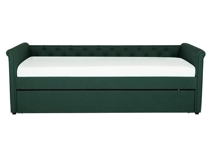Łóżko dziecięce wysuwane ze stelażem ciemnozielone tapicerowane tkaniną pikowane oparcie 90 x 200 cm Tworzywo sztuczne Drewno Kolor Zielony Rozmiar materaca 90x200 cm