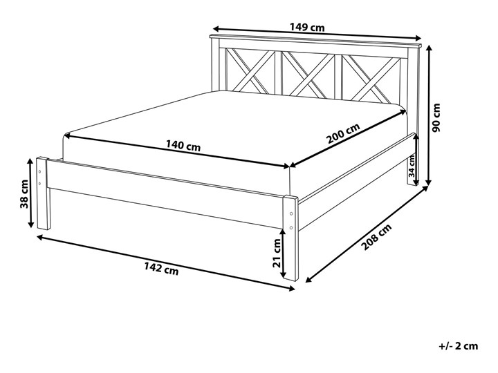 Łóżko ze stelażem białe drewniana rama ozdobne wezgłowie 140 x 200 cm rustykalny design Kolor Biały