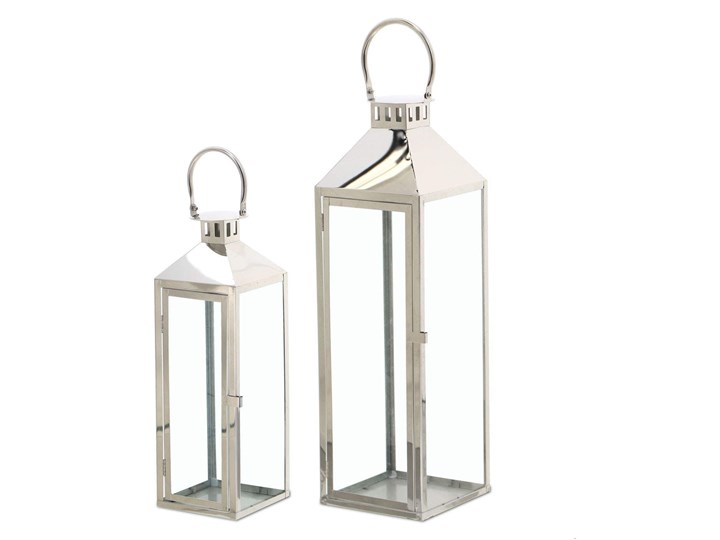 KOMPLET LATARNI METALOWYCH LAMPIONY CHROMOWANE 2SZT
