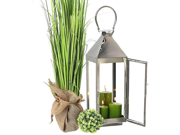 LATARNIA CHROMOWANA METALOWA SREBRNA 50CM Lampion Świeca Kolor Srebrny