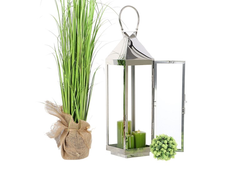 LATARNIA CHROMOWANA METALOWA SREBRNA 60cm Świeca Lampion Kolor Srebrny